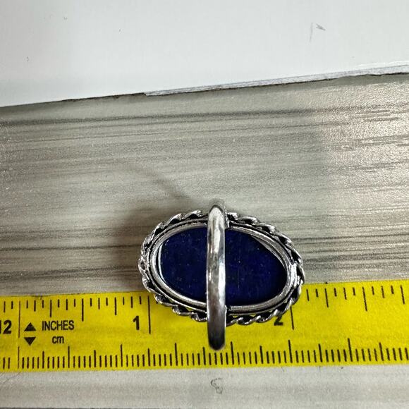 Lapus blue semi precious gemstone ring size 8.5 stamp 925 silver plated handmade - Picture 3 of 4